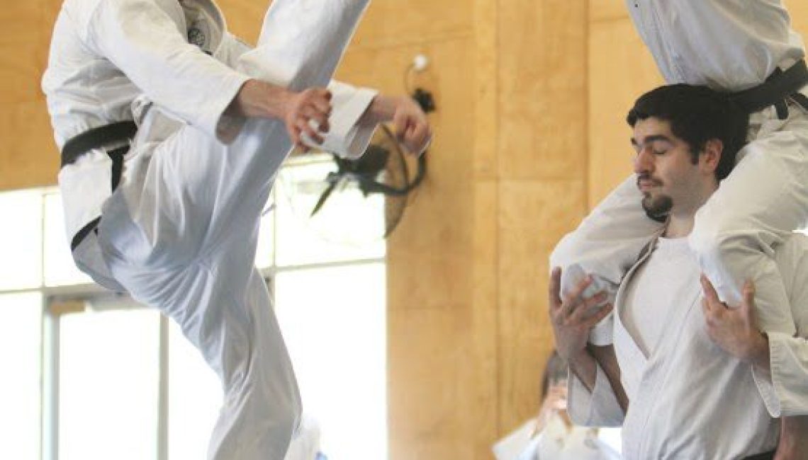 jumping kick performed in brisbane taekwondo class